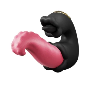 OpalSway Twin Rose Thrusting G Spot Vibrator - Tongue Teasing & Vibrating - black
