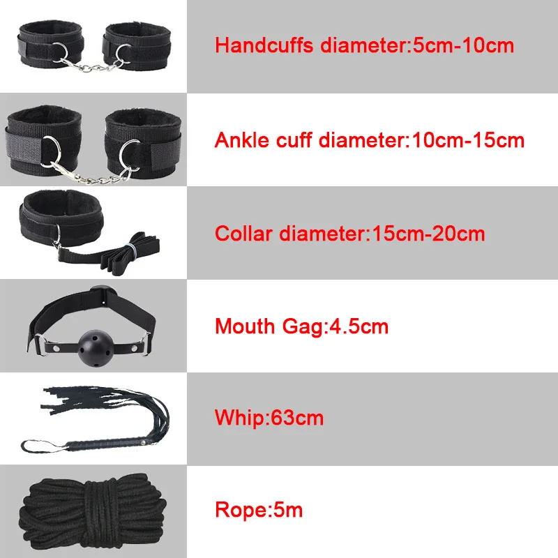 10PCS BDSM Bondage Kit for Couples – Adjustable Cuffs, Ball Gag, Blindfold, Whip & Nipple Clamps1