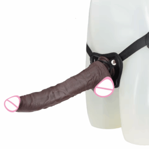 9 Inch Hollow Squirting Strap-On Dildo with Balls – Brown Silicone Harness Toy