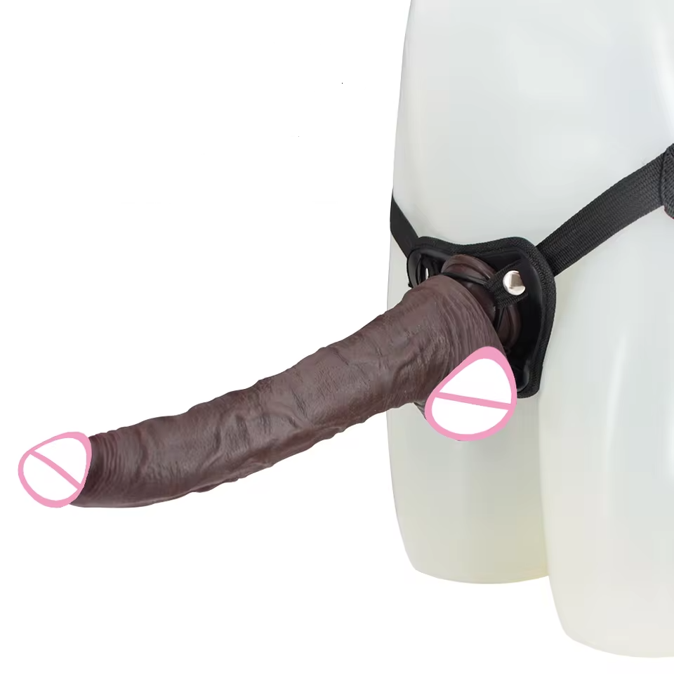 9 Inch Hollow Squirting Strap-On Dildo with Balls – Brown Silicone Harness Toy-main1 9 Inch Hollow Squirting Strap-On Dildo with Balls – Brown Silicone Harness Toy