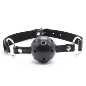 Breathable Ball Gag with Adjustable Strap – Comfortable BDSM Roleplay Mouth Gag for Couples - black