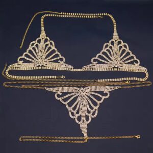 Crystal Rhinestone Body Chain Harness – Sexy Lingerie Bra Jewelry - gold